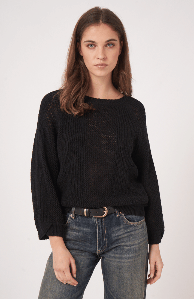 AJOUR COTTON KNITTED PULLOVER in BLACK-REPEAT-FLOW by nicole