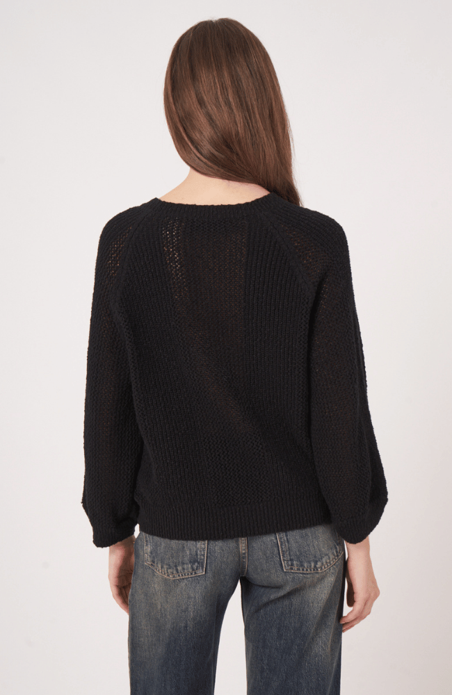 AJOUR COTTON KNITTED PULLOVER in BLACK-REPEAT-FLOW by nicole