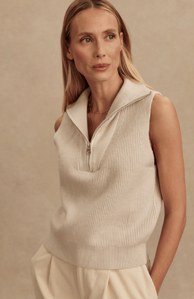 AMINA HALF KNIT ZIP in BIRCH-Varley-FLOW by nicole