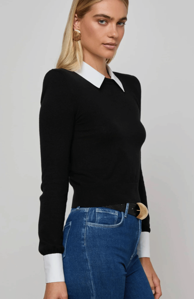 APRIL COLLARED PULLOVER in BLACK/GOLD-L&#39;AGENCE-FLOW by nicole