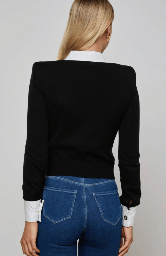 APRIL POPLIN COLLAR PULLOVER in BLACK/GOLD-L'AGENCE-FLOW by nicole