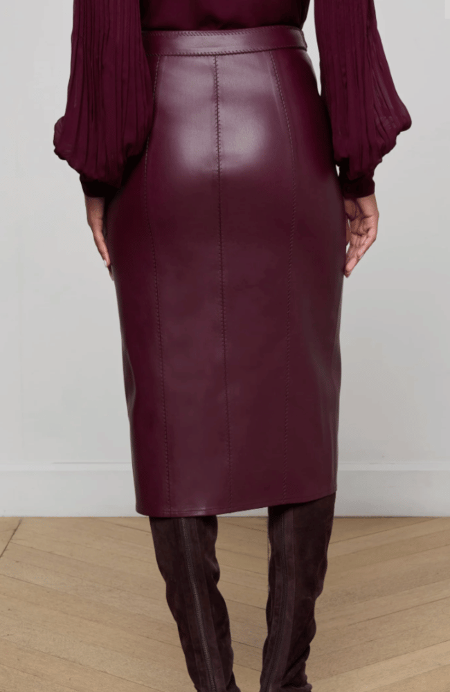 ARLETTE VEGAN LEATHER MIDI SKIRT in DARK PORT-L&#39;AGENCE-FLOW by nicole