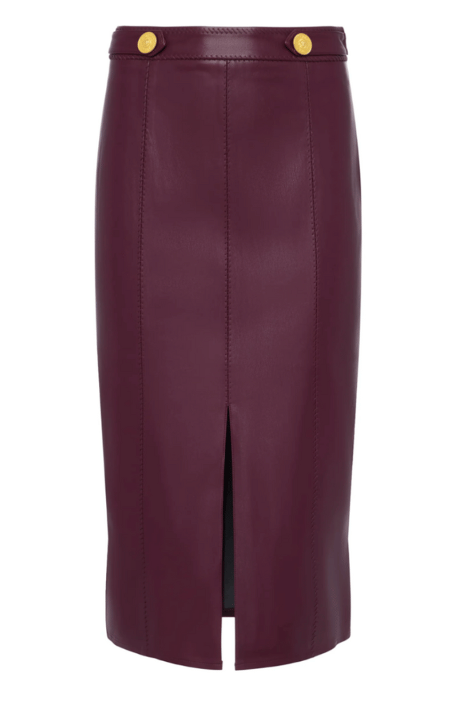 ARLETTE VEGAN LEATHER MIDI SKIRT in DARK PORT-L&#39;AGENCE-FLOW by nicole