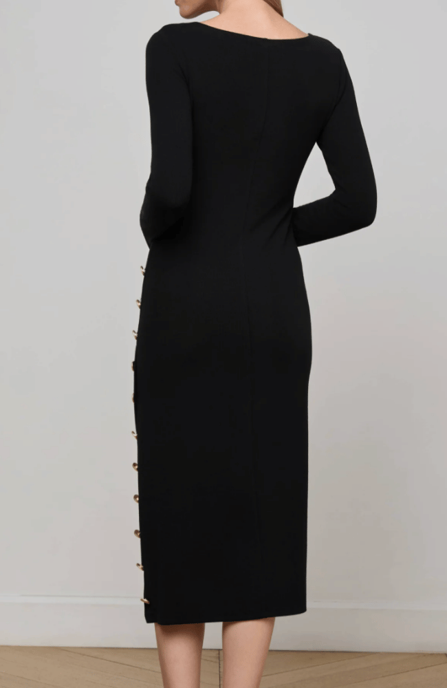 ASTRA MIDI SLIT DRESS in BLACK-L'AGENCE-FLOW by nicole