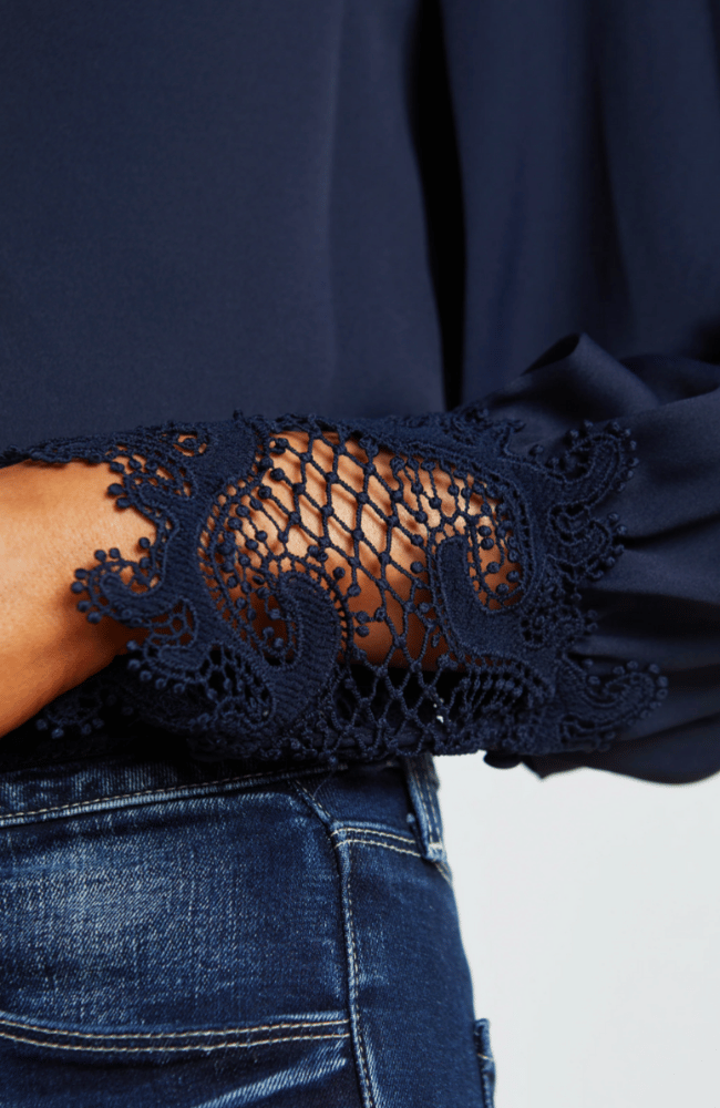 AVA LACE CUFF BLOUSE in MIDNIGHT-L&#39; AGENCE-FLOW by nicole