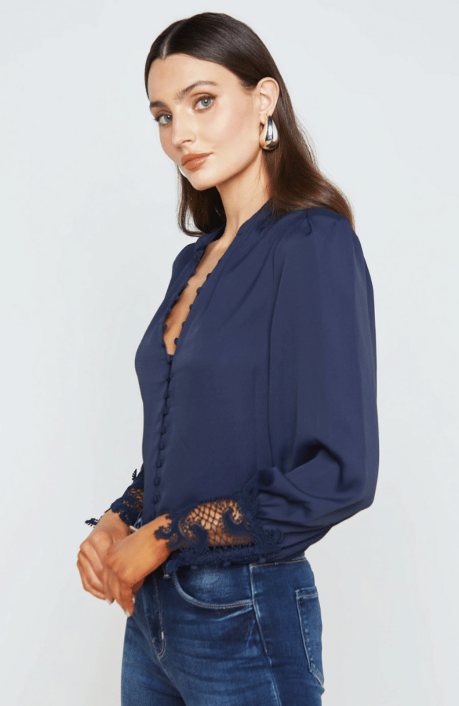 AVA LACE CUFF BLOUSE in MIDNIGHT-L&#39; AGENCE-FLOW by nicole