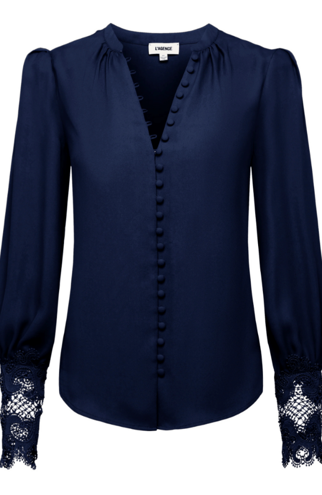 AVA LACE CUFF BLOUSE in MIDNIGHT-L&#39; AGENCE-FLOW by nicole