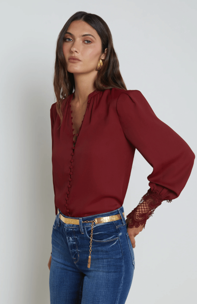 AVA LACE CUFF BLOUSE in SYRAH-L&#39; AGENCE-FLOW by nicole