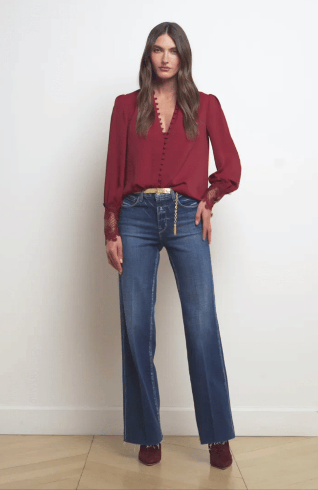 AVA LACE CUFF BLOUSE in SYRAH-L&#39; AGENCE-FLOW by nicole