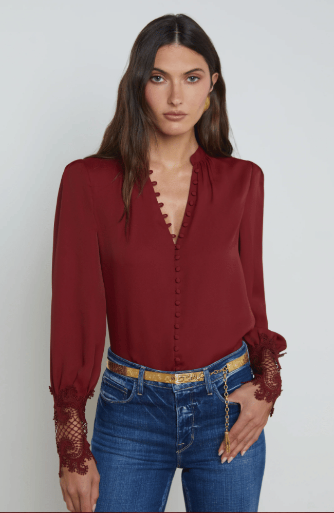 AVA LACE CUFF BLOUSE in SYRAH-L&#39; AGENCE-FLOW by nicole