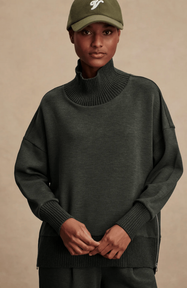 BARKER HIGH NECK SWEAT in OLIVE MARL-Varley-FLOW by nicole
