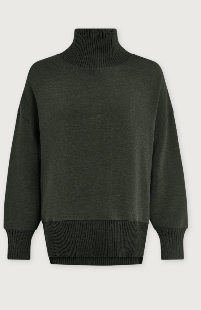 BARKER HIGH NECK SWEAT in OLIVE MARL-Varley-FLOW by nicole