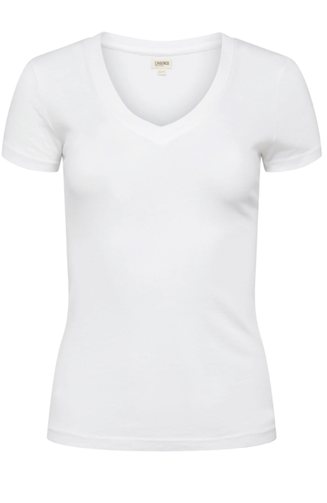 BECCA COTTON V-NECK TEE in WHITE-L&#39; AGENCE-FLOW by nicole