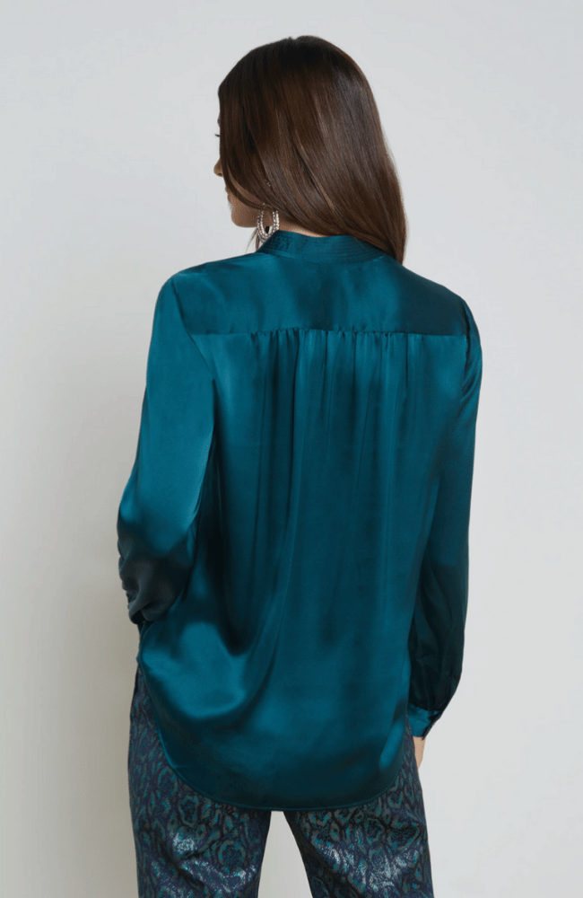 BIANCA LONG SLEEVE SILK BLOUSE in DEEP TEAL-L&#39; AGENCE-FLOW by nicole