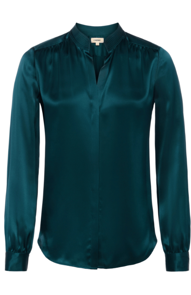 BIANCA LONG SLEEVE SILK BLOUSE in DEEP TEAL-L&#39; AGENCE-FLOW by nicole