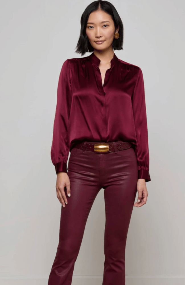 BIANCA SILK BLOUSE in DARK PORT-L&#39;AGENCE-FLOW by nicole