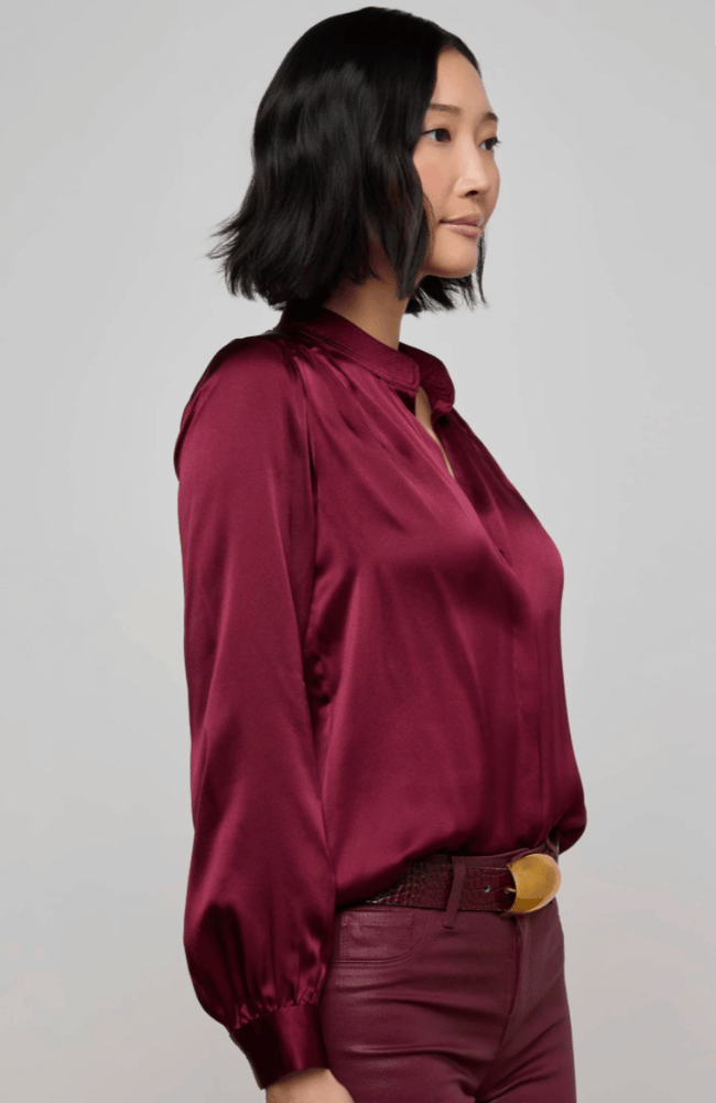BIANCA SILK BLOUSE in DARK PORT-L&#39;AGENCE-FLOW by nicole