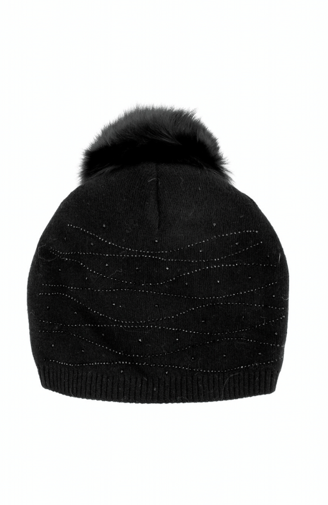 BLACK SWEEPING CRYSTAL KNITTED BEANIE-MITCHIES-FLOW by nicole