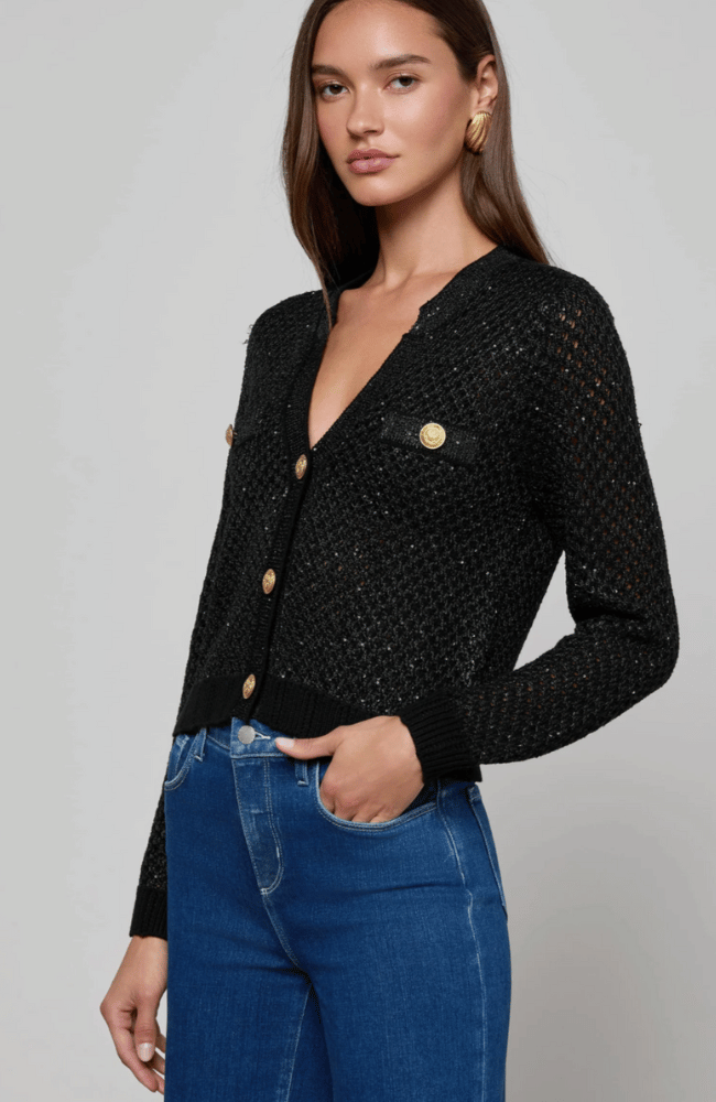 BLANCA SEQUIN CARDIGAN in BLACK GUNMETAL GOLD-L'AGENCE-FLOW by nicole