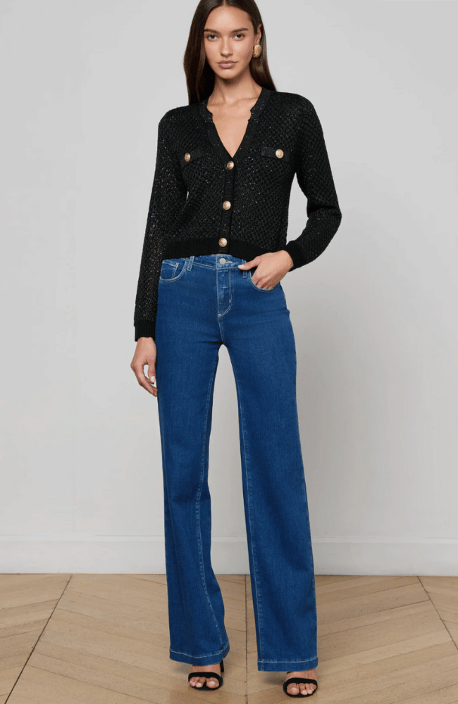 BLANCA SEQUIN CARDIGAN in BLACK GUNMETAL GOLD-L'AGENCE-FLOW by nicole