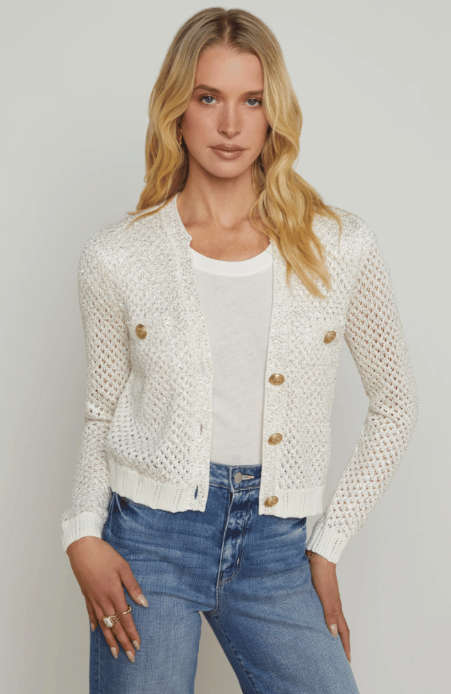 BLANCA SEQUIN CARDIGAN in IVORY/ OLD-L'AGENCE-FLOW by nicole