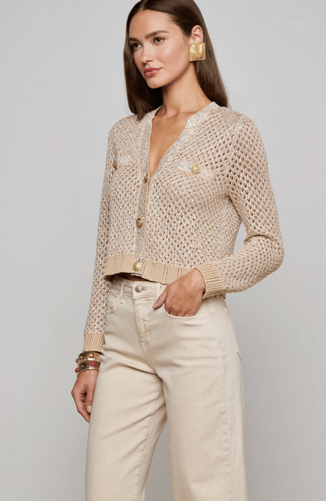 BLANCA SEQUIN CARDIGAN in NATURAL/MULTI GOLD-L'AGENCE-FLOW by nicole