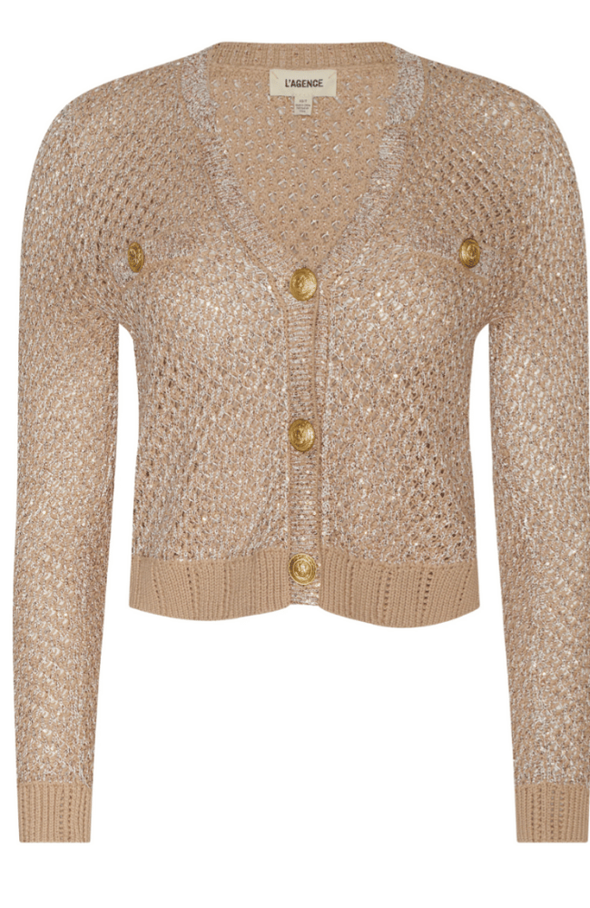 BLANCA SEQUIN CARDIGAN in NATURAL/MULTI GOLD-L&#39;AGENCE-FLOW by nicole