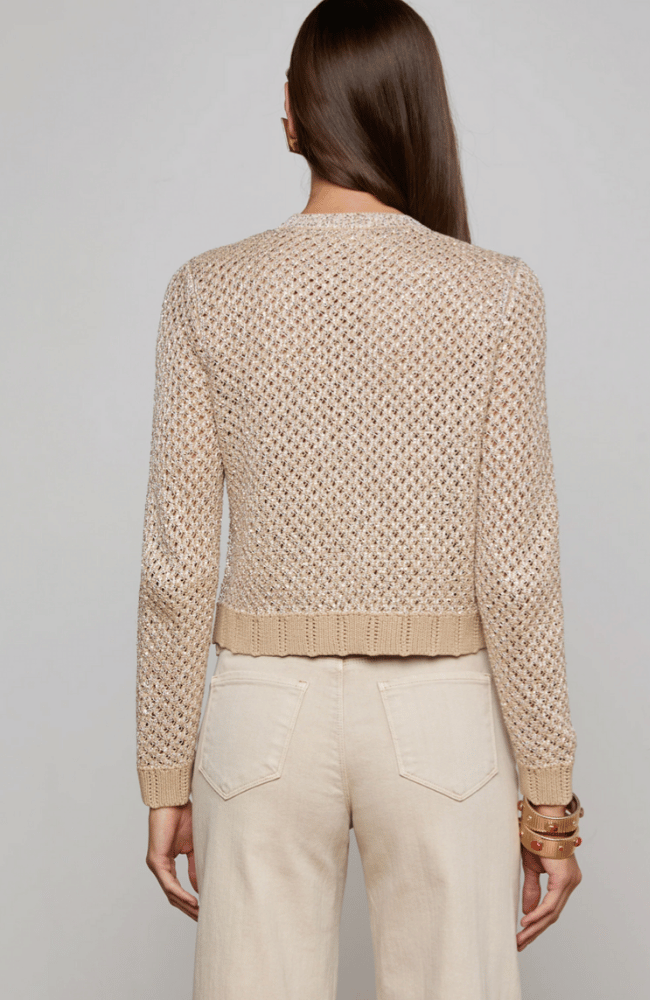 BLANCA SEQUIN CARDIGAN in NATURAL/MULTI GOLD-L&#39;AGENCE-FLOW by nicole