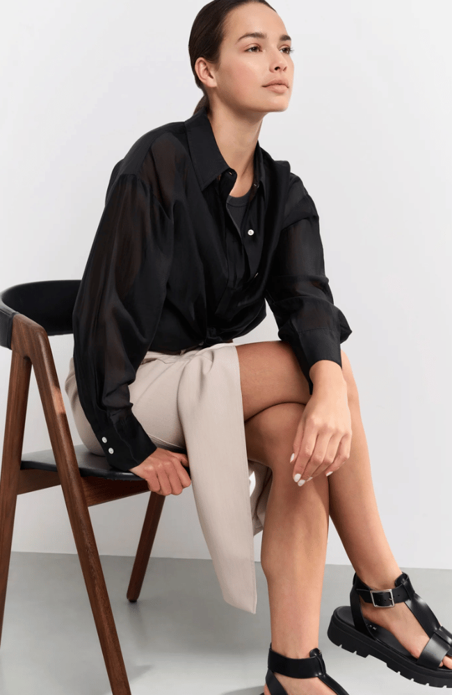 BLOUSE WITH PLACKET DETAIL in PHANTOM-YAYA-FLOW by nicole