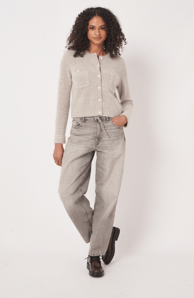 BUTTON CARDIGAN WITH CONTRAST STITCHING in HAZEL-REPEAT-FLOW by nicole