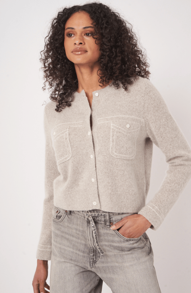 BUTTON CARDIGAN WITH CONTRAST STITCHING in HAZEL-REPEAT-FLOW by nicole