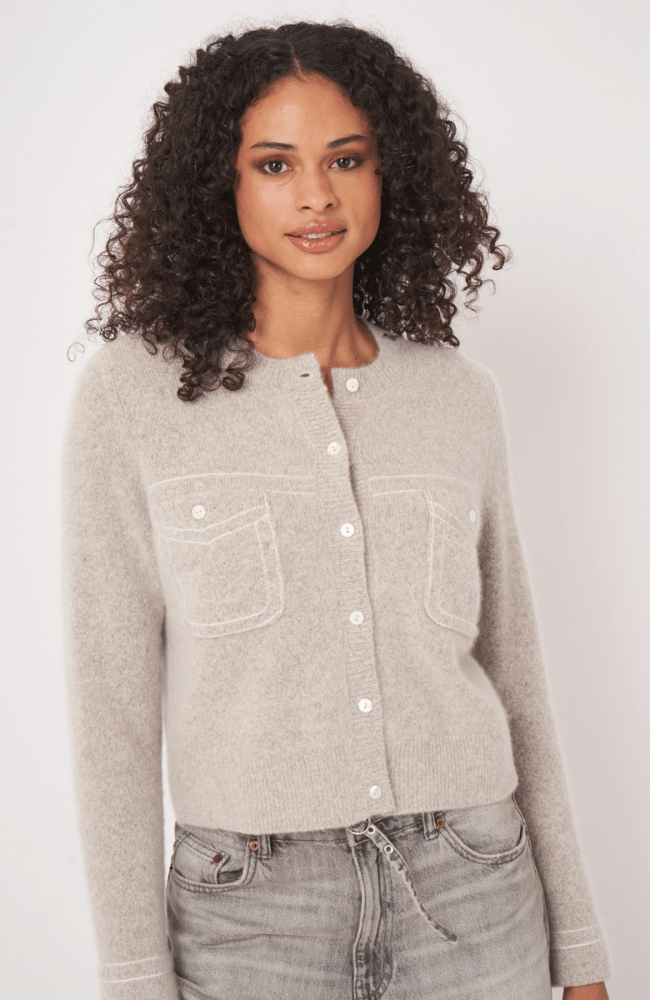 BUTTON CARDIGAN WITH CONTRAST STITCHING in HAZEL-REPEAT-FLOW by nicole