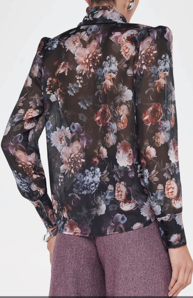 CAMBRIA TIE NECK BLOUSE - BLACK MULTI VINTAGE FLOWER-L&#39; AGENCE-FLOW by nicole