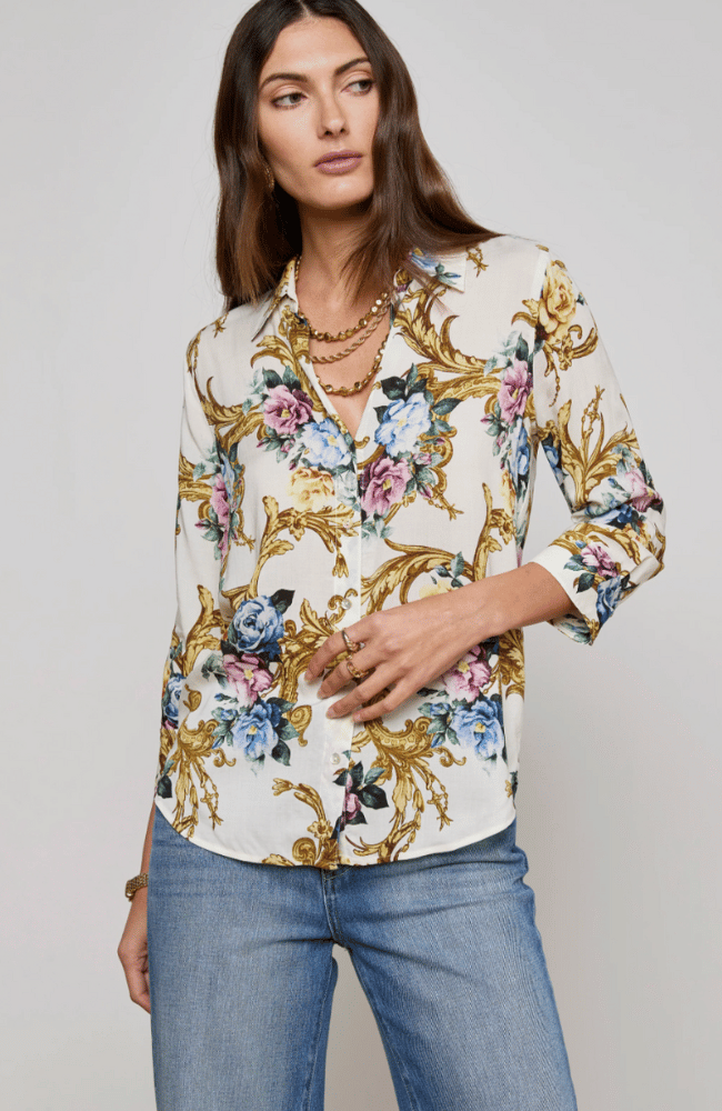 CAMILLE BLOUSE in VINTAGE WHITE SMALL FLORAL BAROQUE-L'AGENCE-FLOW by nicole