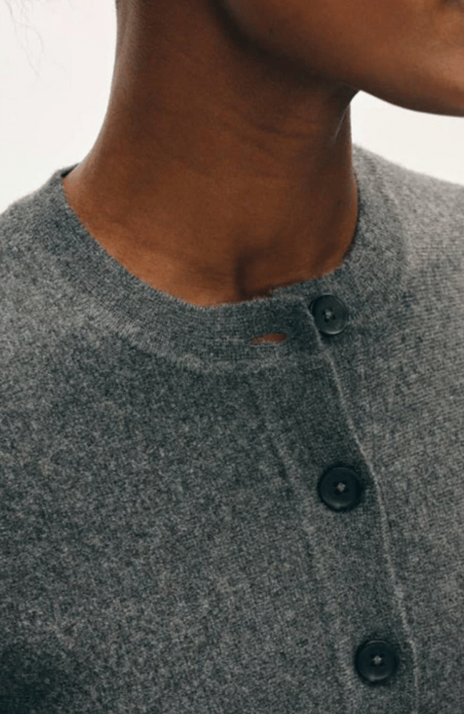 CASHMERE BLEND PEPLUM CARDIGAN in DARK GARANITE-WHITE and WARREN-FLOW by nicole