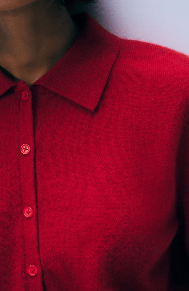 CASHMERE COLLARED CARDIGAN in FRENCH RED-WHITE and WARREN-FLOW by nicole