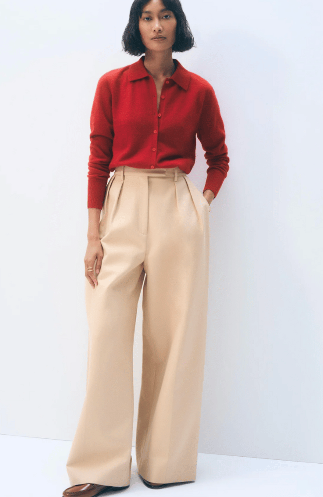 CASHMERE COLLARED CARDIGAN in FRENCH RED-WHITE and WARREN-FLOW by nicole