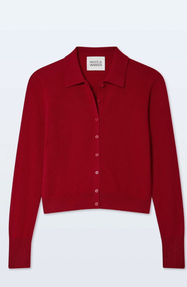 CASHMERE COLLARED CARDIGAN in FRENCH RED-WHITE and WARREN-FLOW by nicole