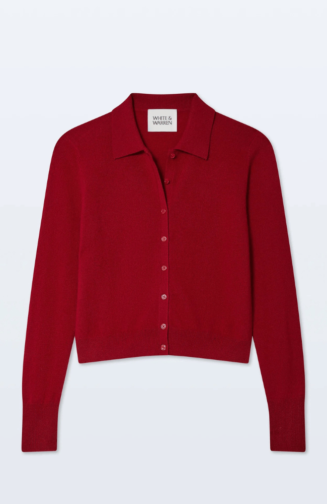 CASHMERE COLLARED CARDIGAN in FRENCH RED-WHITE and WARREN-FLOW by nicole