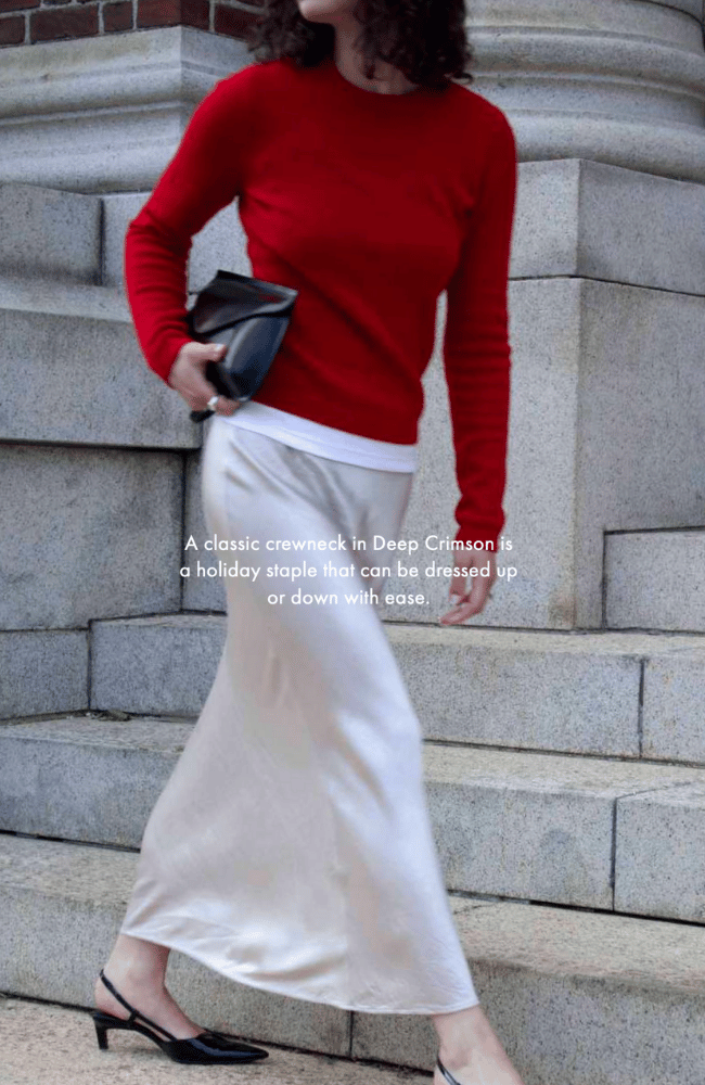 CASHMERE CREWNECK SWEATER in DEEP CRIMSON-WHITE and WARREN-FLOW by nicole