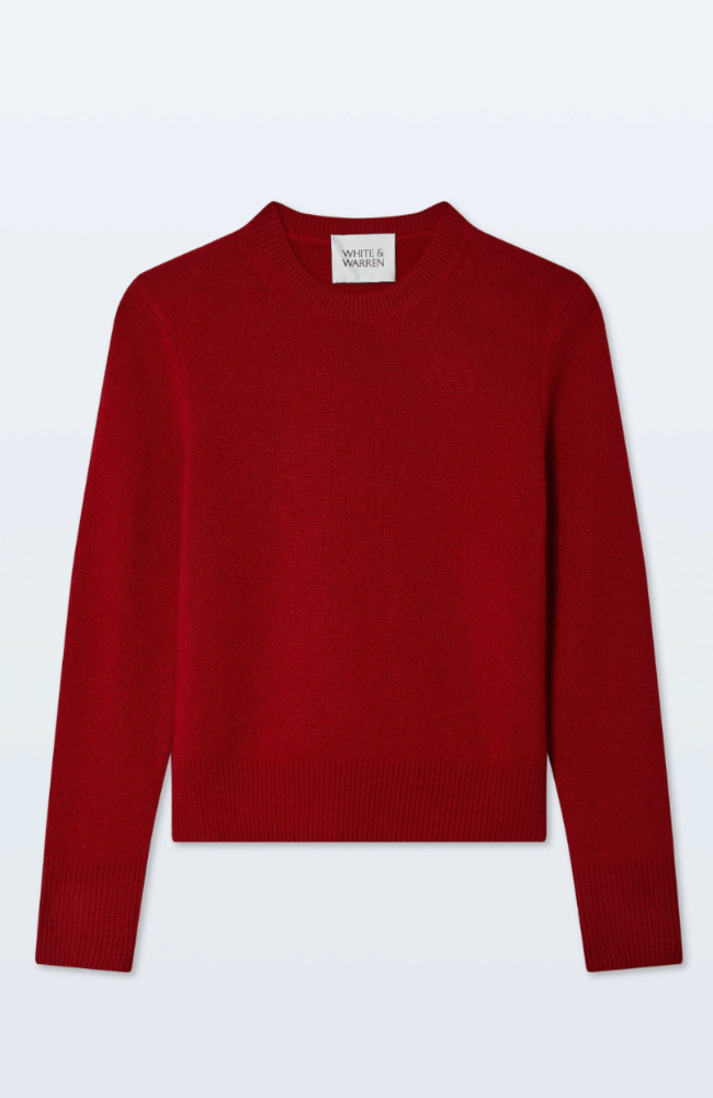 CASHMERE CREWNECK SWEATER in DEEP CRIMSON-WHITE and WARREN-FLOW by nicole