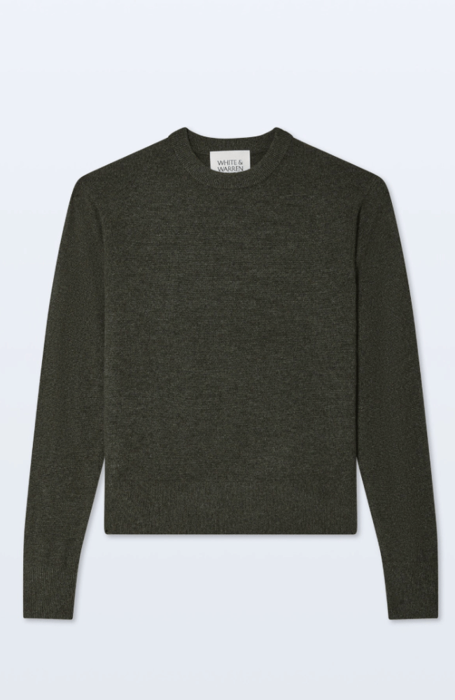 CASHMERE CREWNECK SWEATER in THYME HEATHER-WHITE and WARREN-FLOW by nicole