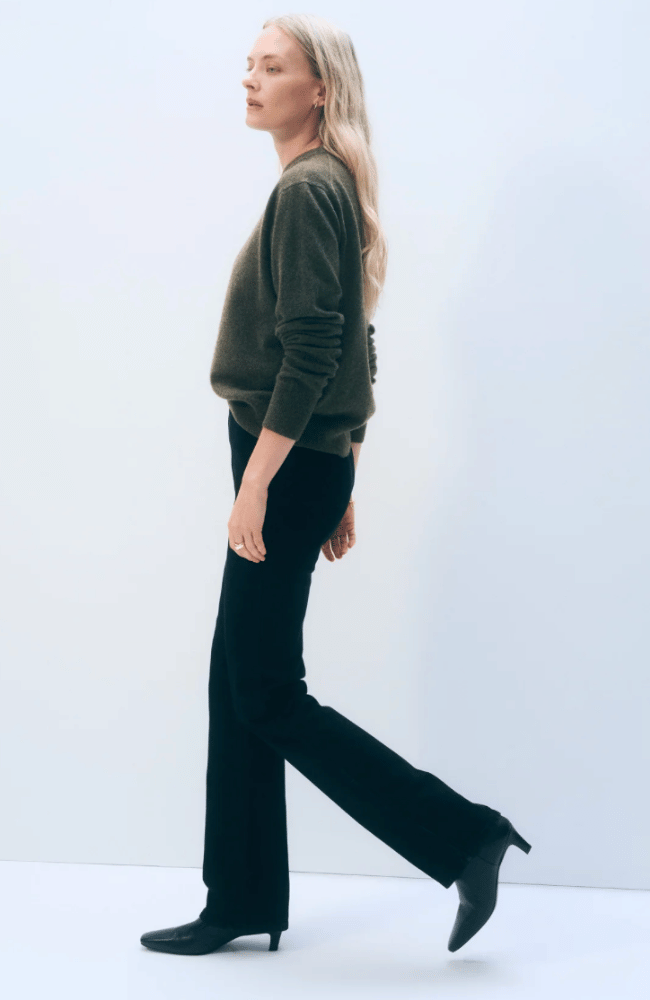 CASHMERE CREWNECK SWEATER in THYME HEATHER-WHITE and WARREN-FLOW by nicole