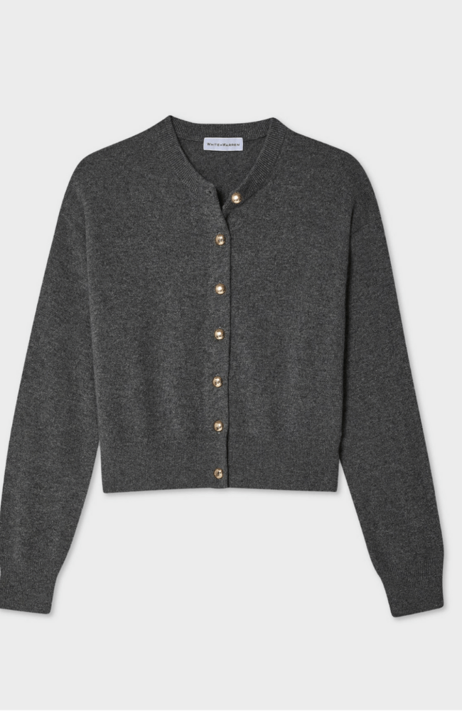 CASHMERE GOLD BUTTON CARDIGAN GRAPHITE HEATHER-WHITE + WARREN-FLOW by nicole