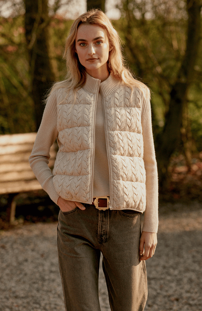 CASHMERE KNITTED DOWN VEST in NATURAL-REPEAT-FLOW by nicole