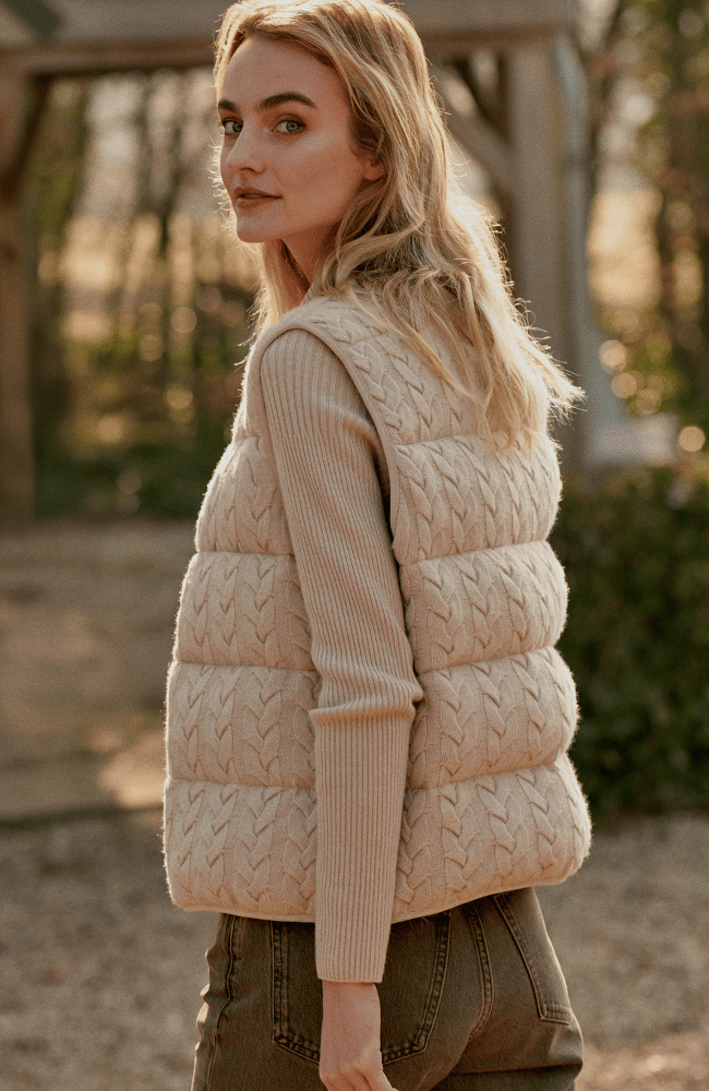 CASHMERE KNITTED DOWN VEST in NATURAL-REPEAT-FLOW by nicole