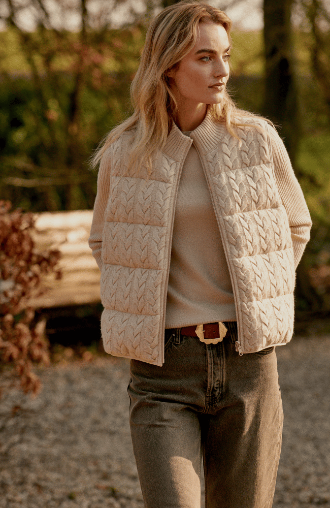 CASHMERE KNITTED DOWN VEST in NATURAL-REPEAT-FLOW by nicole