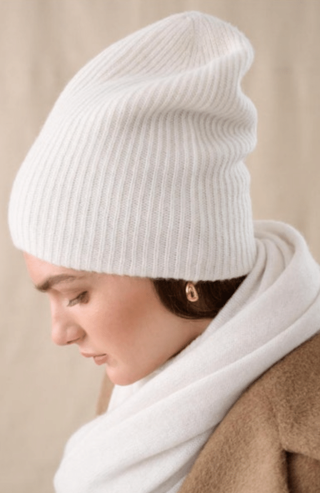 CASHMERE LUXE RIBBED BEANIE - SOFT WHITE-WHITE + WARREN-FLOW by nicole
