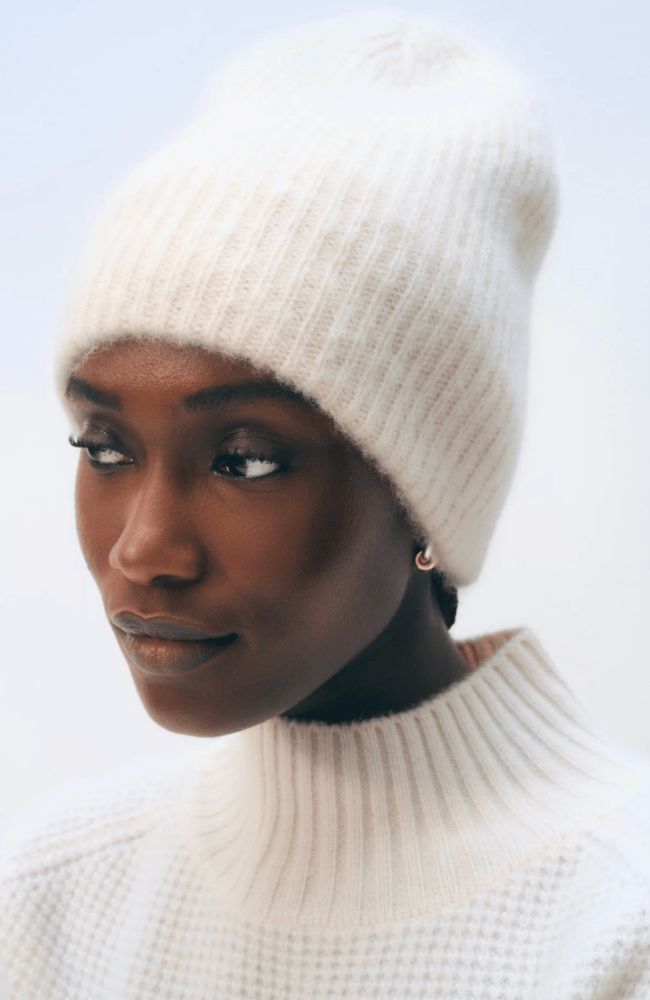 CASHMERE PLUSH RIB BEANIE in SOFT WHITE-WHITE and WARREN-FLOW by nicole