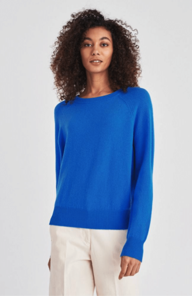 WHITE WARREN CASHMERE RIB TRIM SWEATSHIRT AZURE BLUE FLOW by